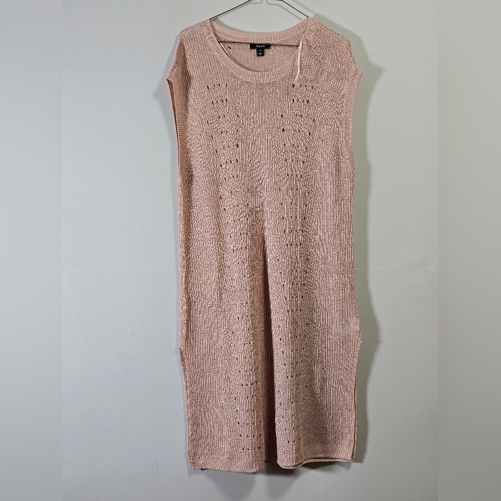 Alfani linen blend open stitch  sleeveless tunic sweater ,dress color pink